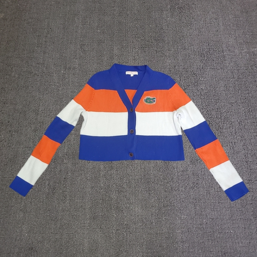 Blue and Orange Striped Cardigan